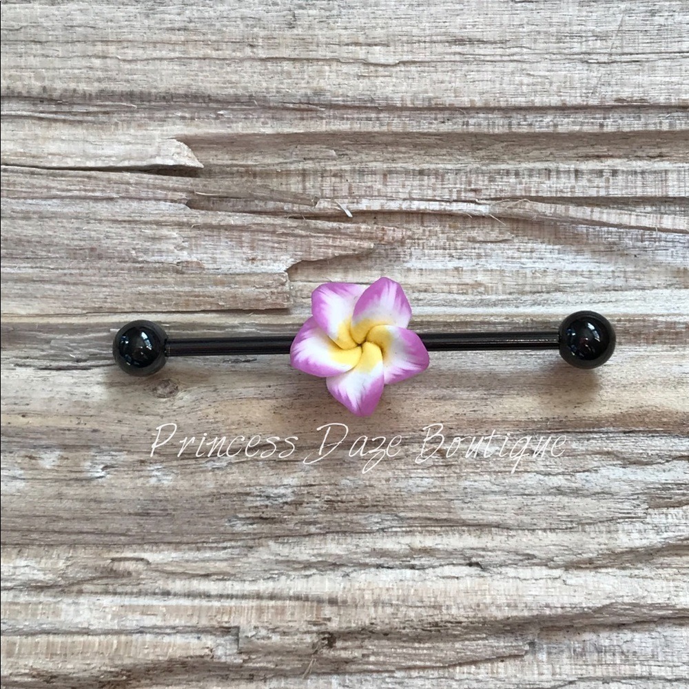 Hawaiian Flower Industrial‎ Barbell Earring